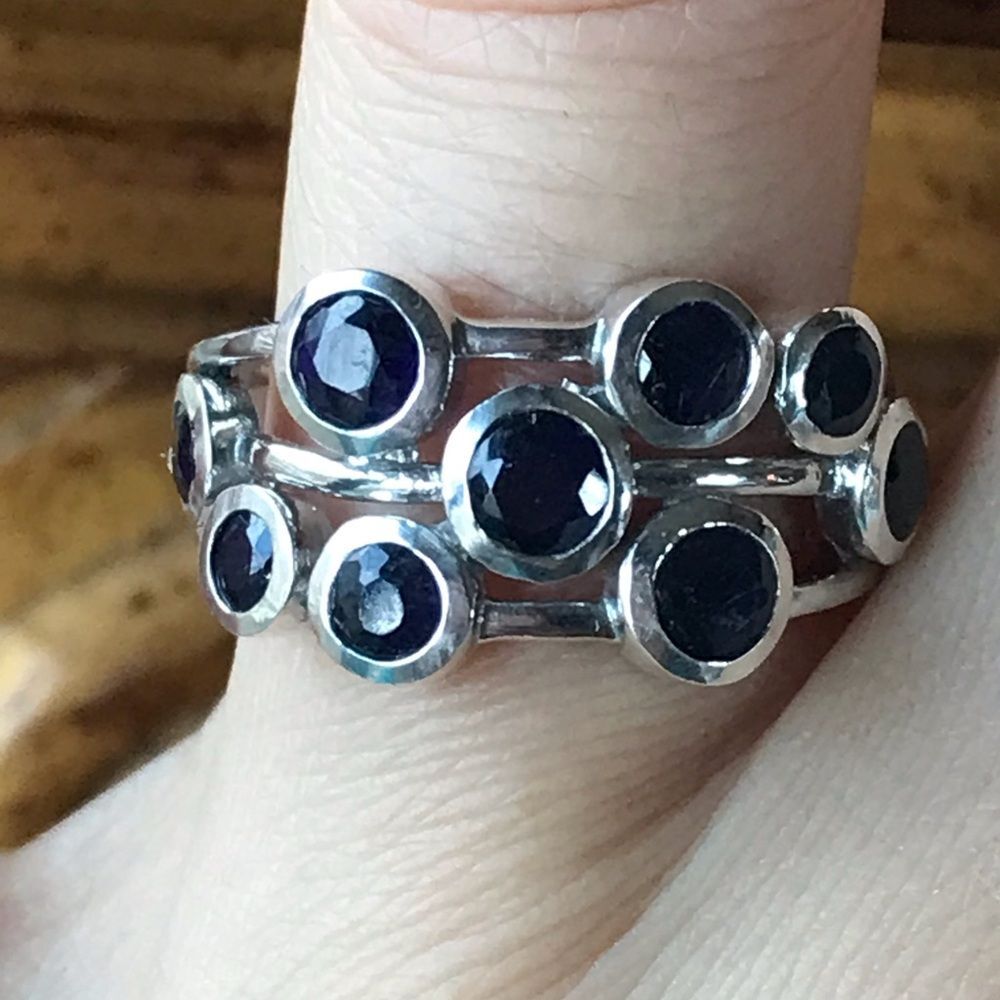Natural Masoala Sapphire Sterling Silver Bubble Ring Size 6